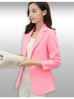 เสื้อสูทผู้หญิงแขนยาวสีชมพูพาสเทลสวยหวาน S