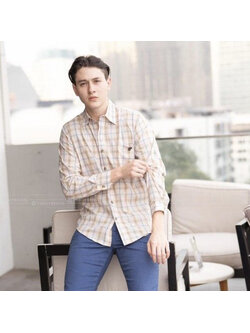 kudapy เสื้อเชิ้ตคอปกลายสก้อต สีครีมน้ำตาล แขนยาว ผ้าดีใส่สบาย งานสวยคัดติ้งเนียบมากค่ะ