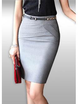 กระโปรงสั้นสีเทา ทรงเอใส่ทำงาน จับจีบเอวตามแบบ ทรงสวยเข้ารูป S M 3XL