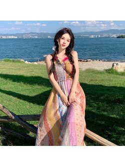 kudapy เดรสยาวสายเดี่ยวเที่ยวทะเล สายเดี่ยวผูกไหล่ พิมลายสีสวยมากค่ะ