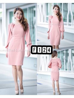 kudapy เดรสสั้นคอกลมแขนยาวผ่าแขนจากด้านในแขน สีกรมท่า ,สีแดงไวน์ ผ้าฮานาโกะยืดหยุ่นได้