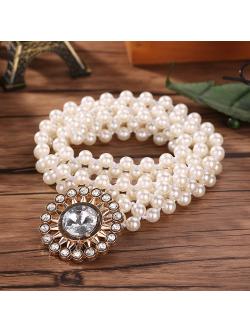 kudapy เข็มขัดมุกสีขาว หัวเข็มวงกลมสีทองแต่งด้วยคริสตรัลใส สายเข็มขัดไขว้ 2 สาย เข็มขัดยืดหยุ่นได้ดีสวยมากค่ะ