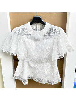 kudapy เสื้อลูกไม้สีขาว เสื้อสีชมพู ลูกไม้ใยบวบปักเลื่อมเกรดพรีเมี่ยม แขนระบาย