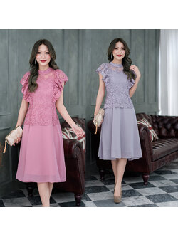 kudapy เดรสสั้นสีเทา/สีชมพู งานลุกไม้ปักผ้าเงา ปักลายแน่น ดีไซน์ช่วงแขนเป็นปีกผีเสื้อคลุมไหล่พอดี