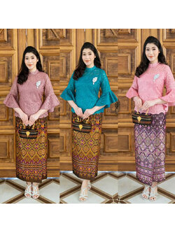 kudapy เสื้อลูกไม้สีกะปิ/ชมพู/เขียวน้ำทะเล ใยบวบแขนย้วยเล่นเลเยอร์ สวยหรู งานปักเลื่อมเกรดพรีเมี่ยม ลายชัดลูกไม้เนื้อหนา (เฉพาะเสื้อ)