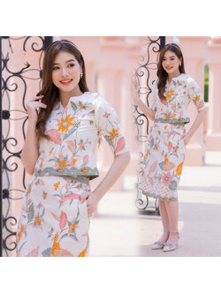 kudapy เซ็ทผ้าปาเต๊ะ เนื้อผ้า cotton พิมพ์ลาย สีไม่ตก ไม่หด นิ่มใส่สบาย อัดกาวทั้งชุด ใส่ได้หลายโอกาส