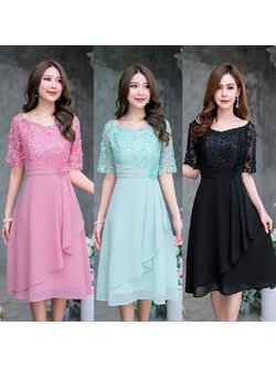 kudapy เดรสสั้นสีชมพู/สีดำ/สีเขียวอ่อน ลูกไม้ทรงสวยหวาน ช่วงตัวเสื้อเป็นผ้าลูกไม้สามมิติผ้าสวยคัดเกรดอย่างดี คอเป็นทรงคอปาดดูหรูหรา