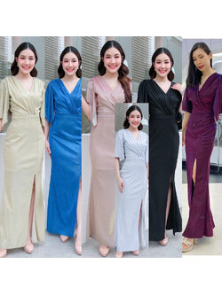 kudapy เดรสยาวสีดำ/สีน้ำเงิน/สีเงิน/สีทอง/สีชมพู/สีแดง นิ่มมาแล้วจ้า รุ่นนี้ใส่ผอม คอระหงษ์มาก ดีเทลคอวี แขนระฆัง