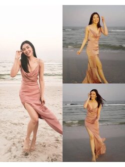 kudapy ชุดราตรียาวสายเดี่ยว คอถ่วงด้านหน้า โชว์หลัง สีส้มอิฐ