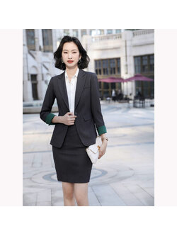 kudapy ชุดสูททำงานผู้หญิงสีเทาแขนยาวพับพร้อมกระโปรง