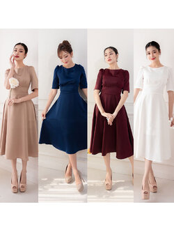 kudapy เดรสสั้นสีโอวัลติน/สีกรม/สีแดง/สีขาว กระโปรงบาน แขนสั้น ทรงรุ่นนี้ใส่แล้วสวยหวาน