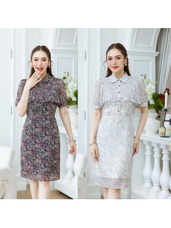 kudapy เดรสคอปกอกพลีทระบาย ลายดอกเล็กสวยละมุน ช่วงอกเป็นกระดุมใบโควเวอร์ดำ เปิดได้จริง ดีเทลช่วงอกอัดพลีทสวยมีวอลุ่ม