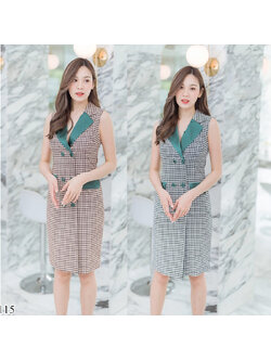 kudapy เดรสสั้นสีครีม/สีขาว คอปกสูทแขนกุดใส่สวยดูดี