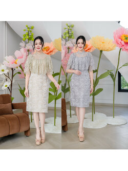 kudapy เดรสทรงคอปีนและผ้าลูกไม้ฝรั่งเศส ด้านบนเป็นผ้าลูกไม้ฝรั่งเศสคลุมไหล่คอปีนด้วยลูกไม้บางๆ