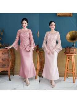 kudapy เดรสยาว ผ้าไหมทรงหางปลา กระโปรงทรงนี้เป็นทรง ผ้าลูกไม้แต่งเลื่อมแบบวิ้งทั้งตัวเลื่อม งานปักลูกไม้ยังเป็นงานปักผสมดิ้น