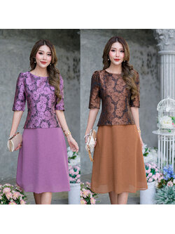 kudapy เดรสสั้นสีม่วง/สีน้ำตาล ผ้าลายกุหลาบ ลายนูนสวยโดดเด่น งานผ้านิ่ม ไม่แข็งกระด้าง ทรงแขนดูแพงมากเป็นทรงยกไหล่ดูหรูหรา