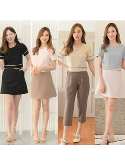 kudapy เสื้อคอกลมแขนสั้น ทรงสวยเข้ารูปเอวนิดๆ กุ๊นขอบสองชั้นที่แขนและเอว มีซิปหลัง (เฉพาะเสื้อ)