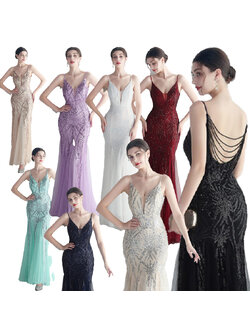 kudapy ชุดราตรียาวสายเดี่ยวผ้ากริสเตอร์ โชว์หลังแต่งสายระบาย ผ้ายืดตามตัว สีครีมเงิน,สีครีมโรสโกลด์,สีเขียวมิ้นท์,สีดำ,สีน้ำเงินกรม,สีแดงเบอร์กันดี,สีขาว,สีม่วง