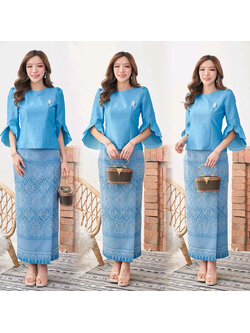 kudapy ชุดเซทสีฟ้า ไหมรังขาว ให้ลุคส์ เรียบหรู สง่างาม แต่งคู่กางเกงหรือผ้าถุง ก็เข้าลงตัวมากๆเลย