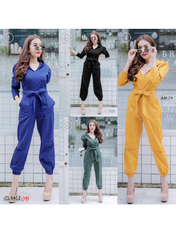 kudapy จั้มสูทสีดำ/สีเหลือง/สีกรม/สีเขียว ทรงสวย แขนยาว สีพื้น งานเนื้อผ้าซ่าร่ามีซิปอก มีฮู้ดคลุม