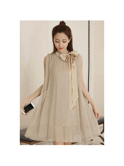 kudapy เดรสสั้นสีน้ำตาล เดรสทรงปล่อย ผ้ากริสเตอร์ประกายสีทองทองวิ้งวับเล็กๆ