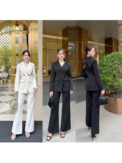 kudapypy ชุดเซ็ทเสื้อสูท ปกสูท มีรองบ่าๆเพื่อให้เป็นทรงสวย ออกแบบกระเป๋าให้สามารถใช้งานได้ มาพร้อมกับกางเกงใช้ผ้าเดียวกับเสื้อสูท