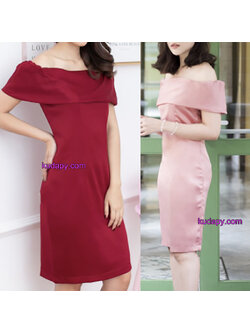 kudapy ชุดราตรีสั้น เดรสเกาะไหล่ ใส่ออกงาน ผ้าซาร่าผ้าเงาเนื้อนุ่ม สีแดง ชมพู น้ำตาล ครีม เทา กรมท่า ฟ้า แชมเปญ