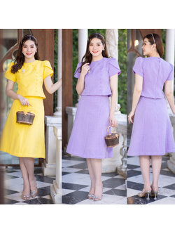 kudapy ชุดเซ็ทผ้าฝ้ายลายลูกแก้ว แต่งกระดุมหน้าเรียงยาวแขนสั้น สีไม่ตก ไม่หด นิ่มใส่สบาย อัดกาวทั้งชุด ใส่ได้หลายโอกาส