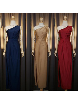 kudapy เดรสยาวออกงานสีกรม/สีทอง/สีแดงไวน์ ติ้งสวยแพง กระโปรงผ่าข้าง ซิปข้าง ใส่ได้ทั้งงานเช้า งานเย็น