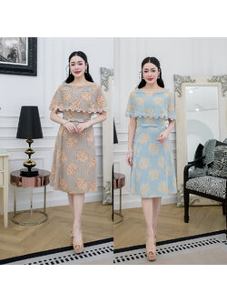 kudapy เดรสลูกไม้ผ้านิ่่มใส่สบาย แต่งเอวโบว์กระโปรงทรงเอสวย มีซับในทั้งชุด