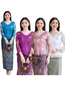 kudapy เสื้อสีฟ้า/สีขาว/สีม่วงอ่อน/สีม่วงเข้ม ใช้ผ้าลูกไม้เนื้อนิ่มลวดลายสวยงาม ช่วงตัวเสื้อตกแต่งระบายทั้งด้านหน้าและด้านหลัง (เฉพาะเสื้อ)