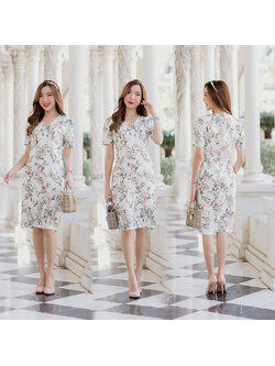 kudapy เดรสสั้นสีขาว สไตล์เรียบหรู ตกแต่งกระดุมด้านหน้า ทรงแขนพองเล็กน้อย เนื้อผ้าอย่างดีไม่บาง