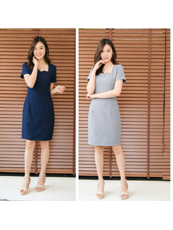 kudapy เดรสสั้นคอหัวใจแขนสั้นสีกรม/สีเทา เข้ารูปเอว ทรงสวยเป๊ะมาก เนื้อผ้าหนามีน้ำหนัก ซับในทั้งตัว ใส่ได้ตลอด