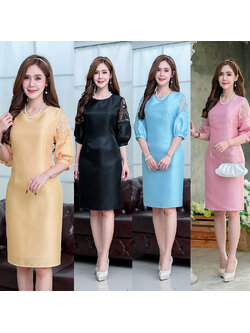 kudapy เดรสั้นสีเหลืองทอง/สีชมพู/สีฟ้า/สีดำ สผ้าไหมญี่ปุ่นทรงสวยหวาน ช่วงแขนตัดเย็บทรงบอลลูนจมปลายแขน