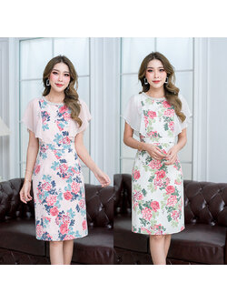 kudapy เดรสสั้นสีขาว/สีชมพู ผ้าตาข่ายพิมพ์ลายดิ้นทอง งานจริงเนื้อผ้าสวย