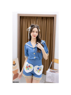 kudapy เซตเสื้อครอปแมทช์กางเกงขาสั้น ผ้ายีนส์ กางเกงแต่งผ้ารูปหัวใจ ปักลายดอก คิ้วท์ไม่ไหวแล้วว สวยๆสุด ใส่ไปเที่ยว ไปคาเฟ่ได้ลุคสาวชิคเวอร์