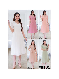 kudapy เดรสสั้นสีมชพู/สีครีมนู้ด/สีเขียวพิตาชิโอ้/สีส้มโอรส/สีขาว มินิมอลทรงสุภาพคอวี ผ้าชิ้นเดียวไม่ผ่ากลางอก กระโปรงคลุมเข่า ดีเทลแต่งจีบใต้อก