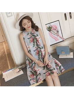 kudapy เดรสสั้นสีฟ้า พิมพ์ลายดอก แขนกุด ทรงคอกลม มีซิปซ่อนด้านหลัง มีซับในผ้าใส่สบาย