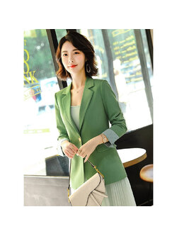 kudapy เสื้อสูท สีเขียว ลำลอง แต่งลายปลายแขน พร้อมส่ง ทรงเรียบหรู คอปก แขนยาว กระดุมหน้า 1 เม็ด