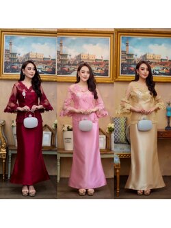 kudapy เซทเสื้อแขนระบาย+กระโปรงผ้าไหมอิตาลี ทรงหางปลา สวยมาก