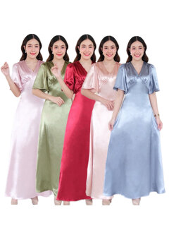 kudapy เดรสยาว แขนระฆัง คอวี คัตติ้งเอวสูง จับจีบใต้อก กระโปรงบานพรางแขน พรางสะโพก ซิปหลังยาว