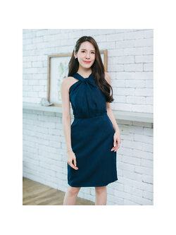 kudapyเดรสสั้นสีกรม ทรงคอไขว้ แบบเก๋ๆ ใส่ออกงานได้เลยค่ะ กระโปรงทรงสอบใส่ละดูเพรียวมาก