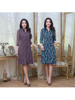 kudapy เดรสสั้นสีม่วง(หม่น)/สีกรม ลูกไม้สไตล์เชิต ผ้าเนื้อนิ่มมาก ด้านหน้ามีกิมมิคแต่งซิปเก๋