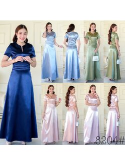 kudapy เดรสราตรียาว คอกลม ผ่าแคบ แขนสั้น ตีเกร็ด5ชั้นช่วงเอว กระโปรงทรงเอ ซิปหลัง ใส่ง่าย