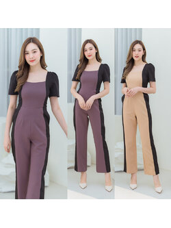 kudapy จั้มขายาวแขนสั้นสีครีม/สีม่วง เนื้อผ้าดี ใส่สบายตัว