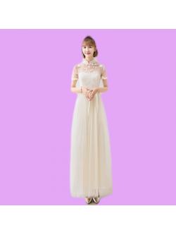 kudapy เดรสราตรียาวออกงานสีครีม คอจีน