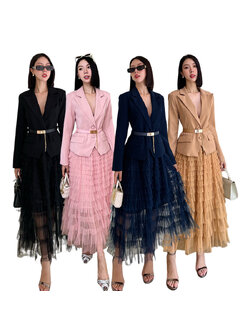 kudapy set Blazer+Skirt +เข็มขัด สีน้ำตาล, ดำ, ชมพู, กรม เสื้อสูทกระเป๋าจริง มีฟองน้ำเสริมไหล่บางๆ ทรงสวย มีซับในทั้งตัว แขนแต่งกระดุมเม็ดเล็ก เพื่อให้ดูดี มาพร้อมกับกระโปรงทูทู่