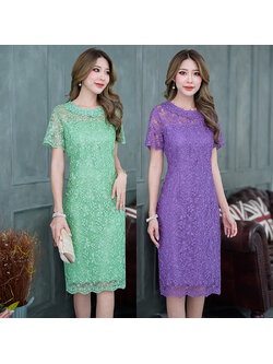 kudapy เดรสสั้นคอกลมปักเลื่อมแขนสั้นสีเขียว / สีม่วง ทรงเอสวยหรู เดรสลูกไม้เกรดพรีเมี่ยม ชุดนี้แนะนำค่ะ เป็นลูกไม้ปักลายสวยงาม