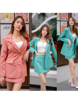 kudapy ชุดเซ็ทสูทสีเขียว/สีชมพู สายเดี่ยวขาว ใส่ทำงาน ใส่ออกงานสวยดูดี เนื้อใส่สบายตัวเอามากๆ