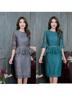 kudapy เดรสสั้นสีเขียว/สีเทา ลูกไม้ผ้านุ่มนิ่ม งานผ้าลูกไม้เนื้อหนานุ่มใส่สบาย งานผ้าลายสวยเรียบหรู